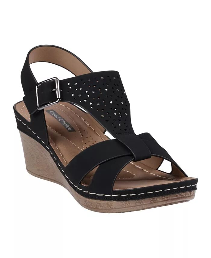 Женские босоножки Cole с Т-образным ремешком и пяткой на танкетке GC Shoes, черный