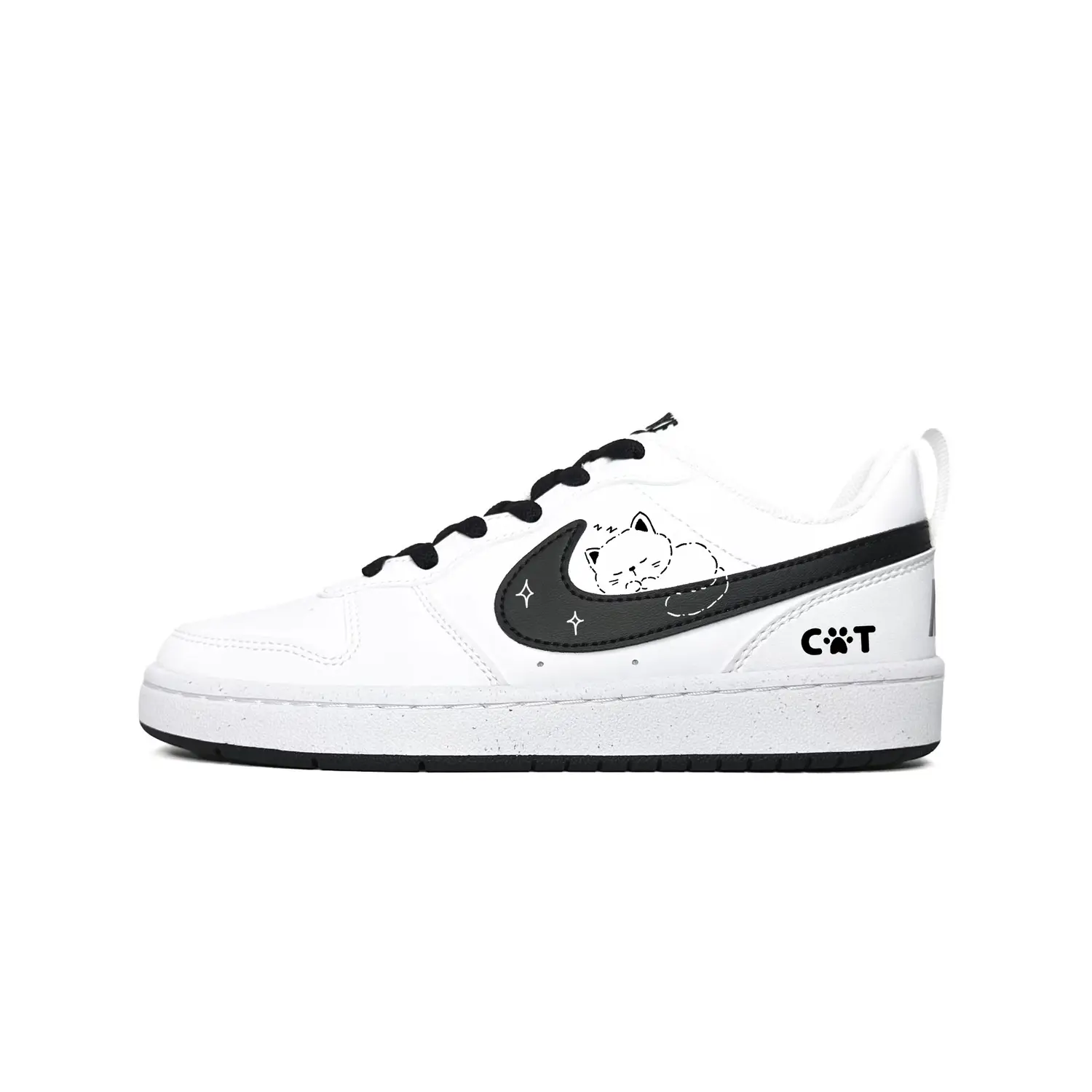 

Nike Court Borough Goodnight, Little Cat устойчивые к истиранию низкие скейтерские кроссовки Black White детские