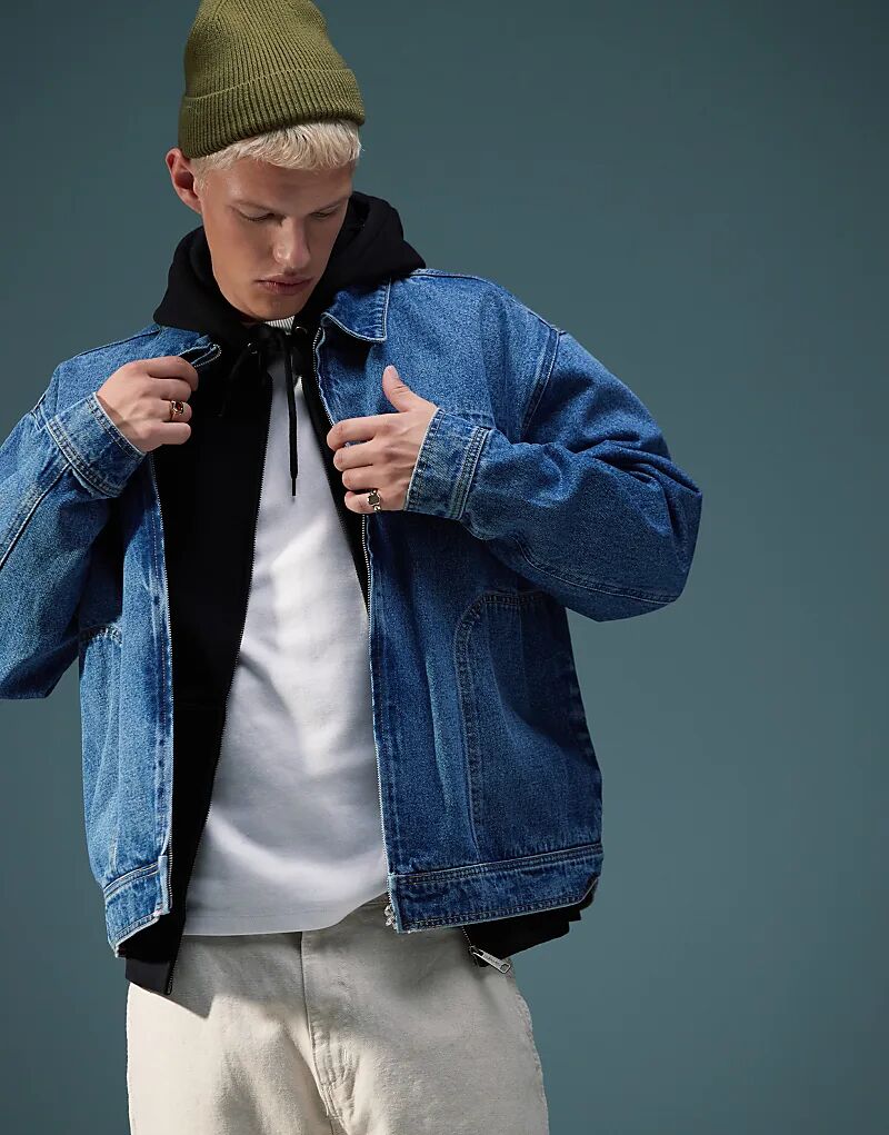 

Свободная джинсовая рабочая куртка в цвете средне-синего тона ASOS DESIGN