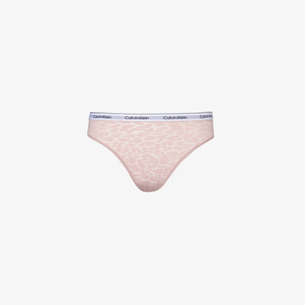 

Трусики из эластичного кружева с анималистичным принтом и фирменным поясом Calvin Klein, цвет subdued