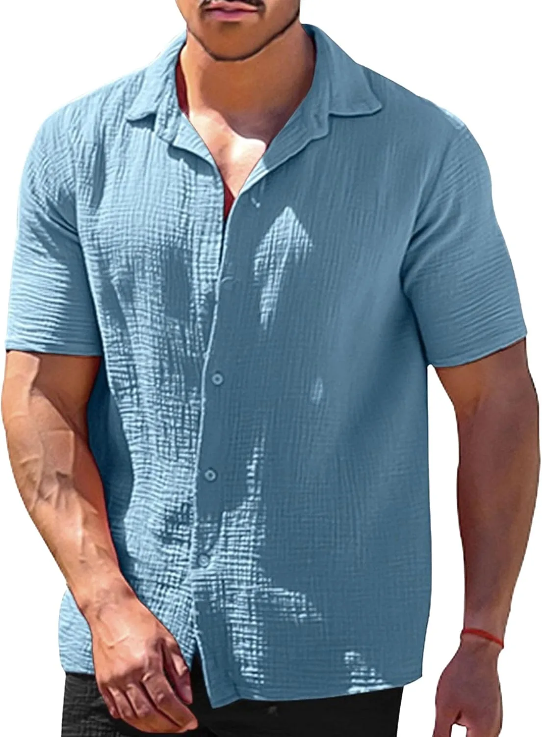 

Мужская рубашка с отложным воротником из текстурированного хлопка с коротким рукавом PHJTOMK