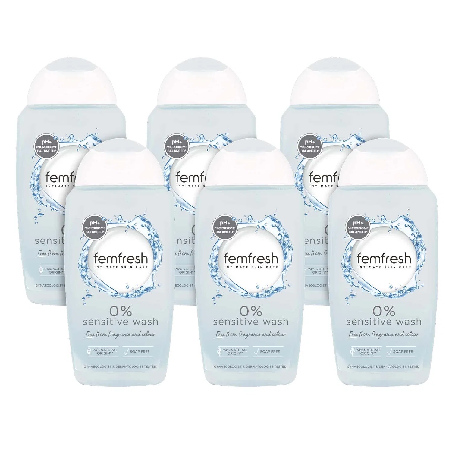 Гель для интимной гигиены Femfresh 0% Sensitive, без отдушек, 6 x 250 мл Femfresh
