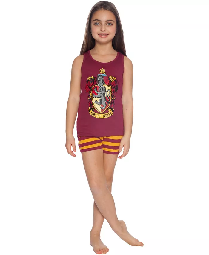 Детский пижамный комплект для девочек Big Girls Hogwarts All Houses Crest: топ и шорты (2 предмета) Harry Potter, красный — фото 3