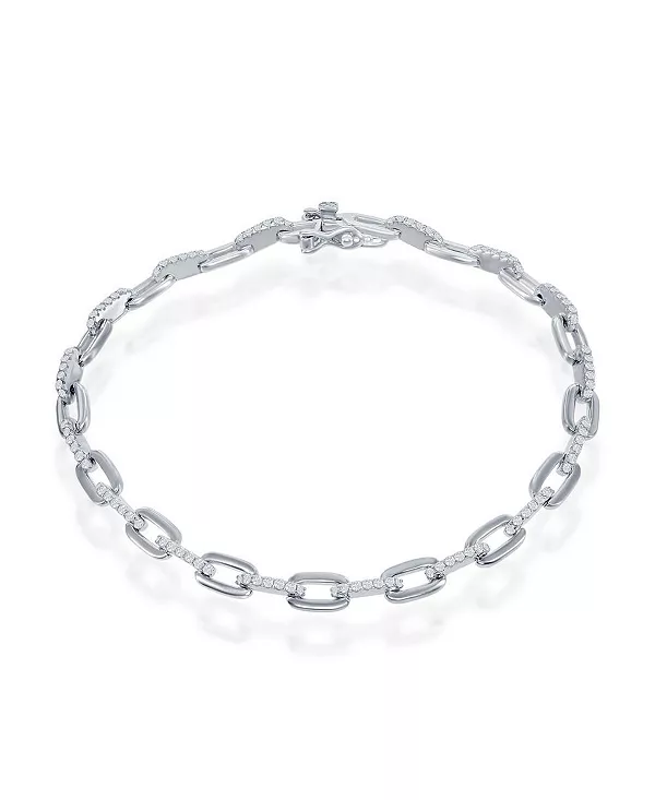 

Браслет из стерлингового серебра или позолоченный поверх стерлингового серебра с фианитами в виде скрепки Simona, silver