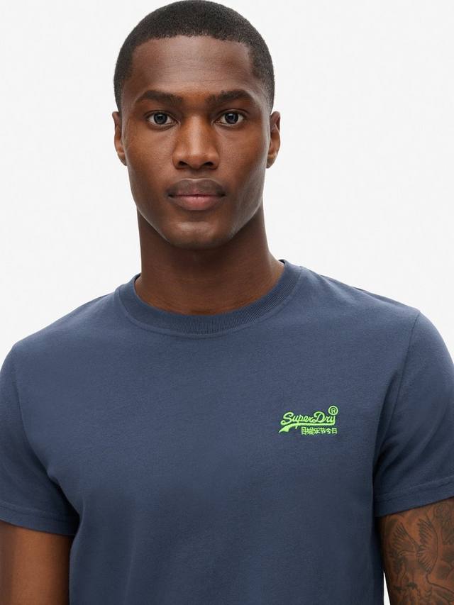 Футболка Slim Fit с круглым вырезом из хлопка Superdry, Navy/Fluro Lime — фото 4