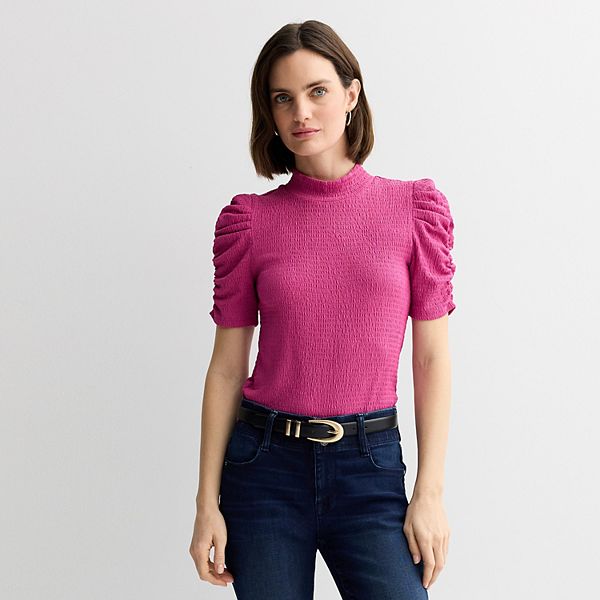 

Топ с длинными рукавами и воротником-стойкой Petite Nine West, Coredelia Pink