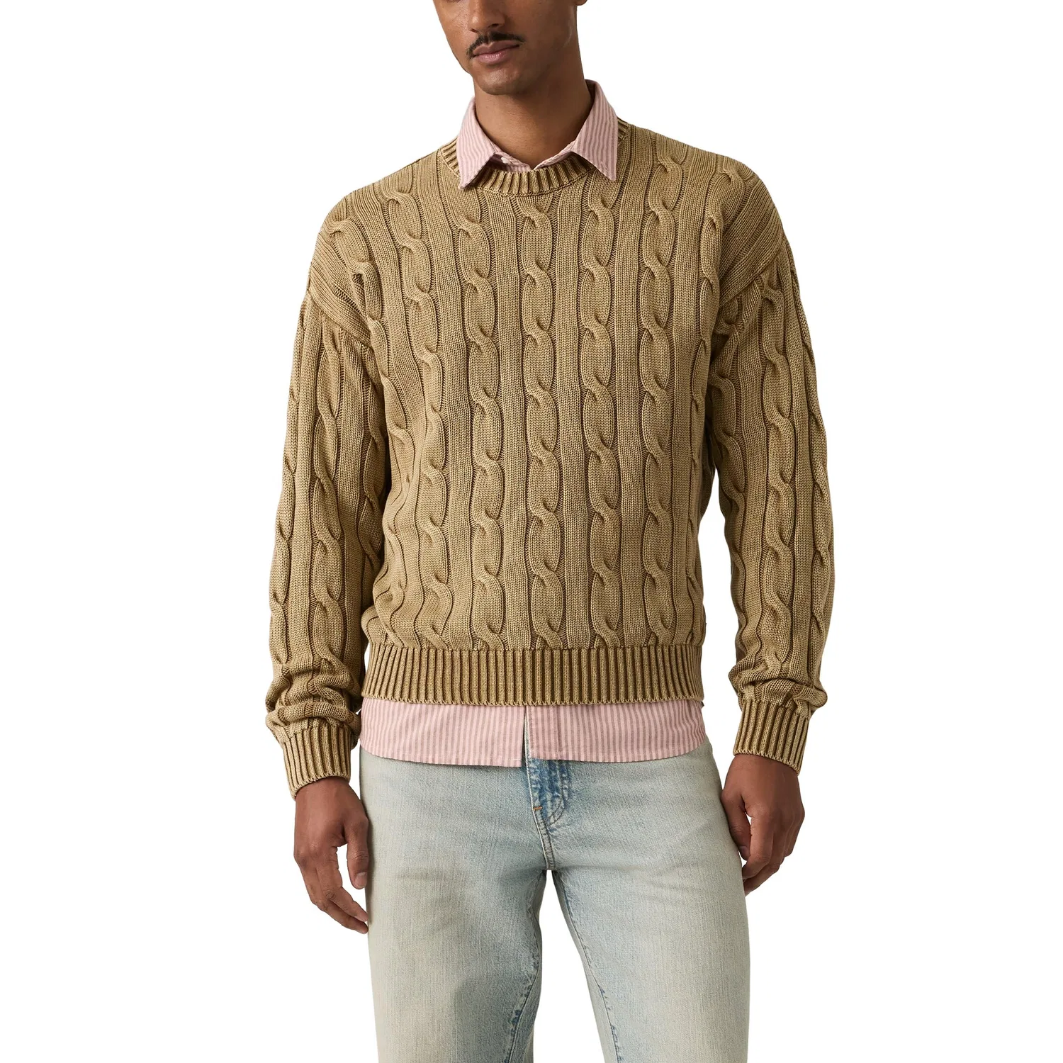 Мужской пуловер с кабельным узором Carmel Cable Crew Levi's, Cable Rib 5 Gg Pine B