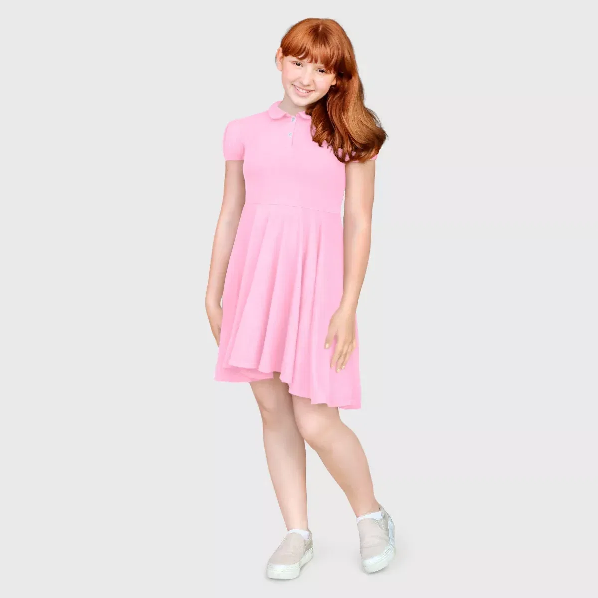 Детское платье-поло с коротким рукавом Peter Pan Polo Twirly Dress City Threads, Bright Light Pink