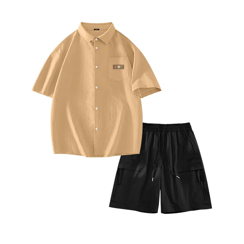 Детский комплект рубашек 2 шт. MINISO, Khaki (Enjoy Fun Chest Logo)+Black