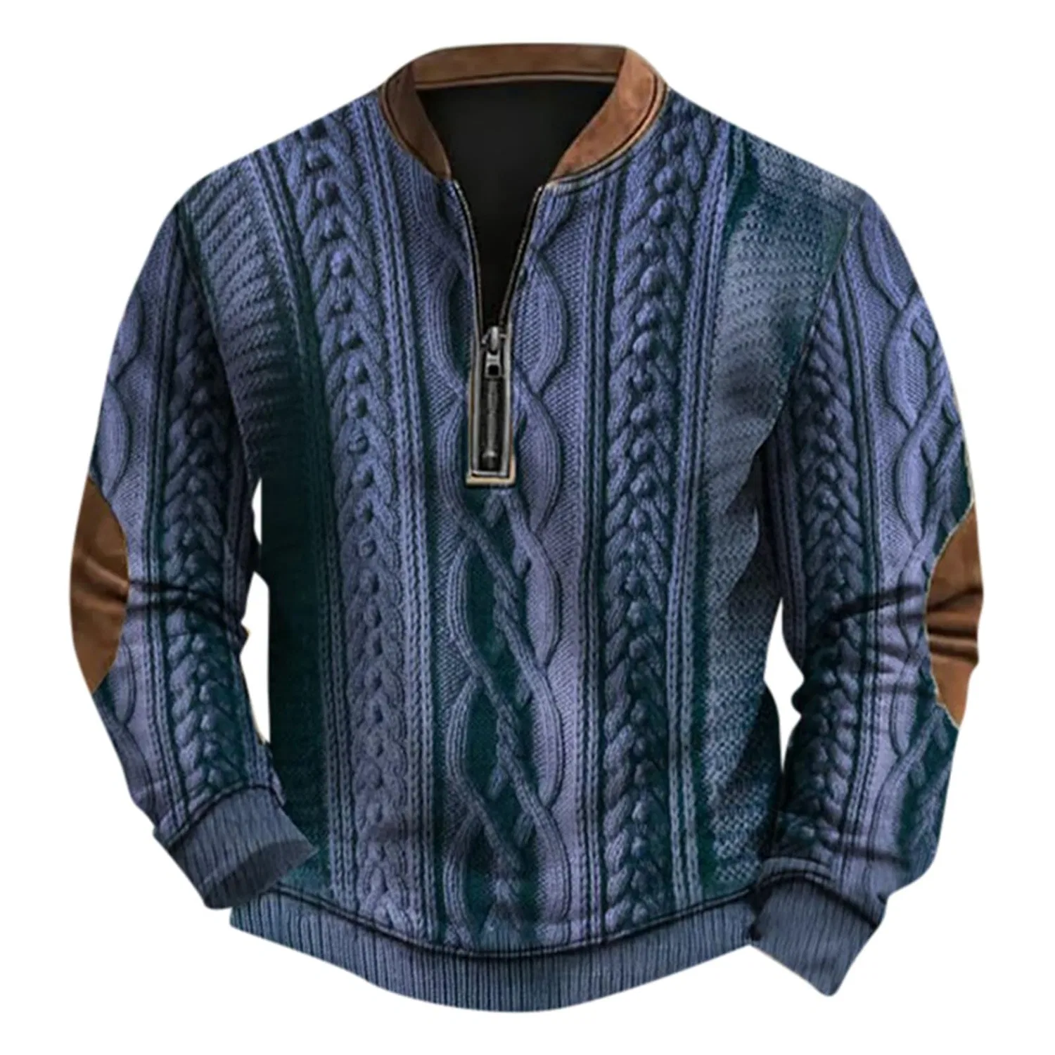 Мужской свитшот с принтом Full Warm Round Neck Half Zip Knitted Fabric 3D Digital Print, Purple #6