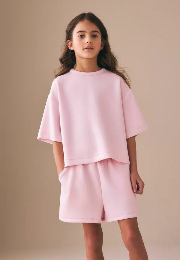 Комплект из футболки и шорт, Oversize, Regular fit - supersoft t-shirt and shorts set - tracksuit bottoms, Next, light pink, светло-розовый — фото 2
