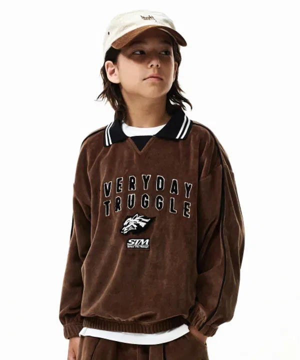 Свитшот с велюровым воротником, Kids velour collar crewneck, Brownbreath Kids, коричневый