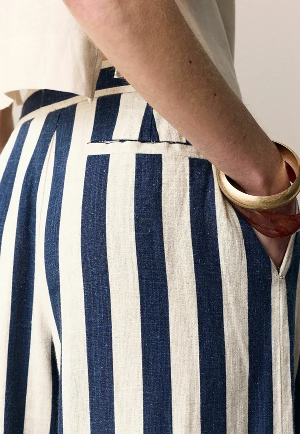 Брюки льняные Trousers Next, Navy blue, Stone stripe, темно-синий — фото 4