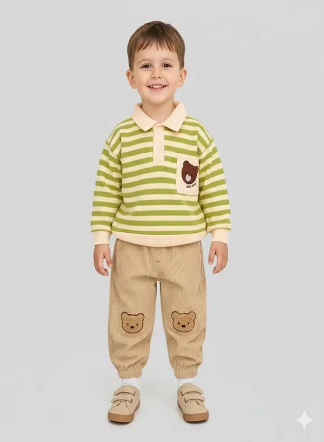 Комплект футболка с принтом медведя и штаны из вельвета Babyqlo, мультиколор