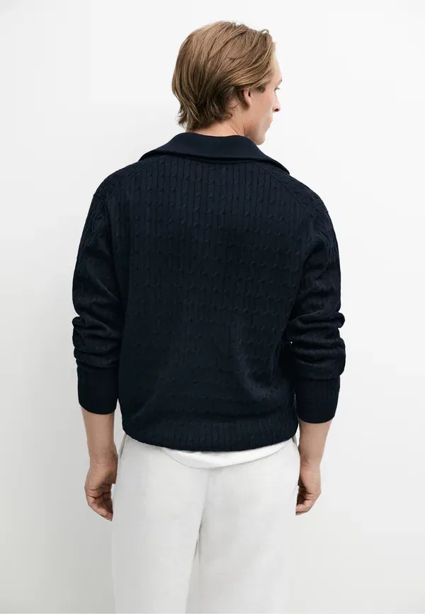 Свитер вязаный Polo shirt Massimo Dutti, Mottled Dark Blue, темно-синий — фото 3