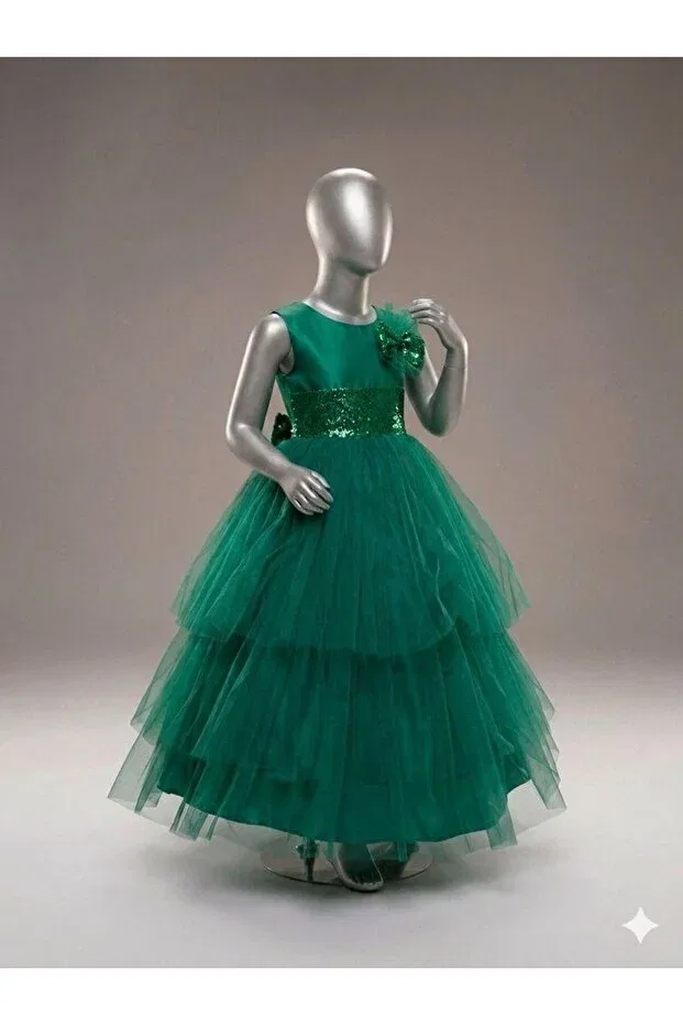 Детское платье для девочек с длинным рукавом Jannock, Emerald Green — фото 3