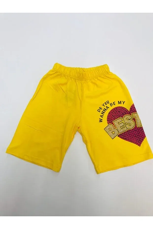 Детские шорты для девочек с принтом Summer single jersey combed cotton heart best printed Baby Slon Kids Clup, Yellow