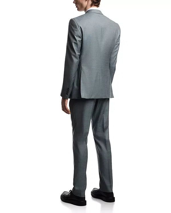 Мужской костюм из шерсти с принтом «елочка» M line Slim Fit Emporio Armani, зеленый — фото 2