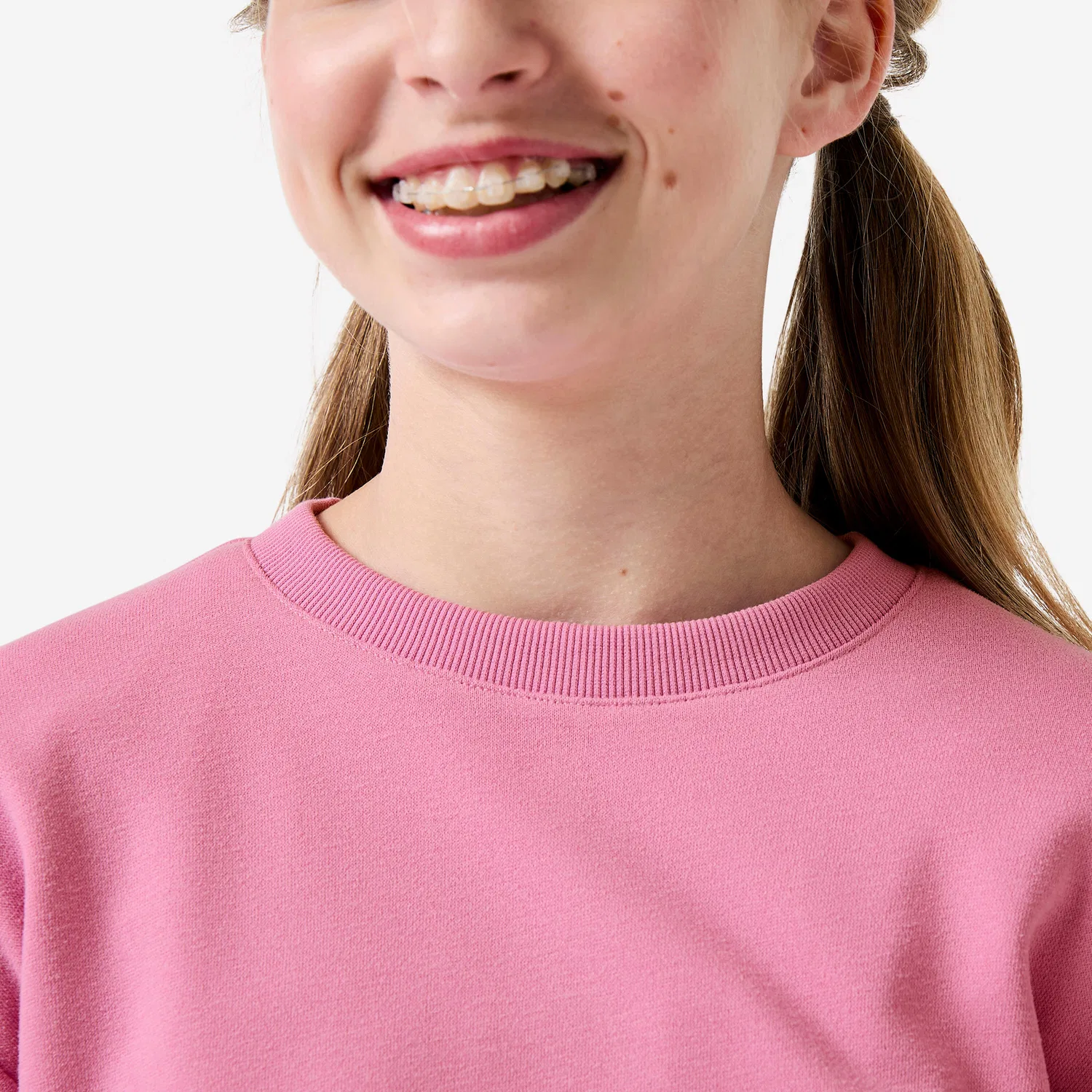 Детский спортивный костюм из футера для девочек Trainingsanzug Madchen French Terry atmungsaktiv, Decathlon, Magnolienpink Silbergrau — фото 3