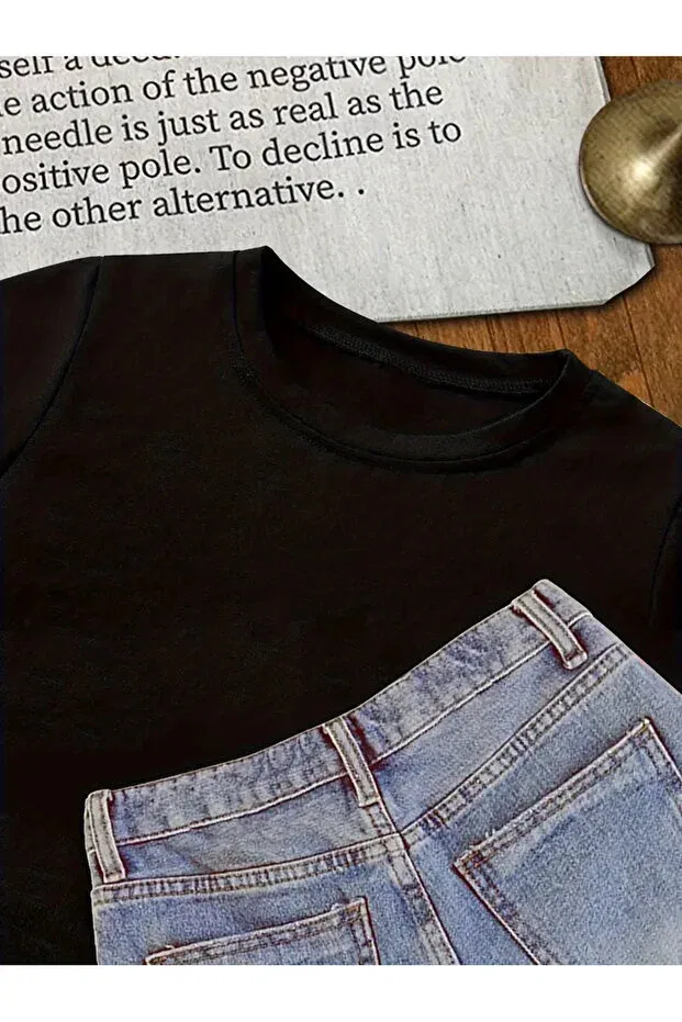 Детская футболка для девочек с принтом Bow Printed Black T-shirt Haha, Black — фото 3