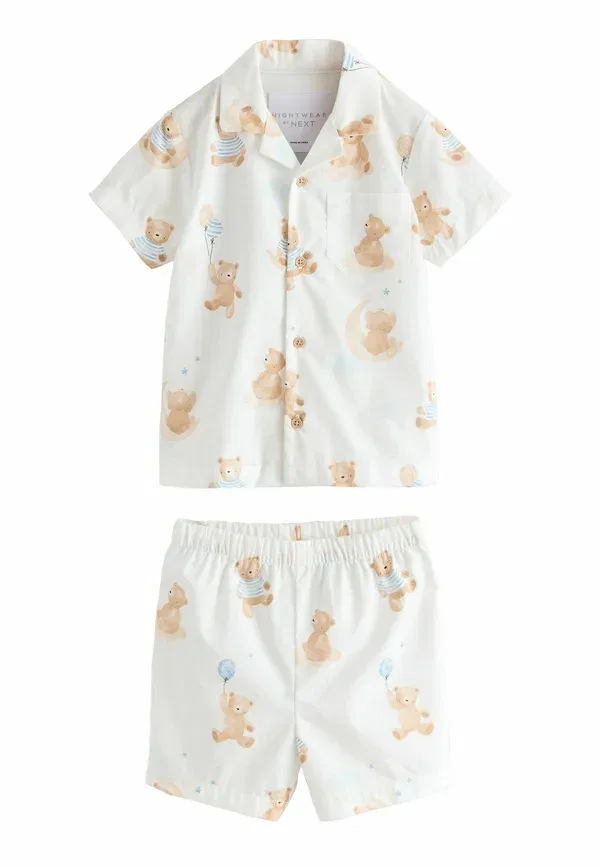 Пижамный комплект с принтом, Regular fit - single button through short pyjamas set, Next, Cream Bear, кремовый