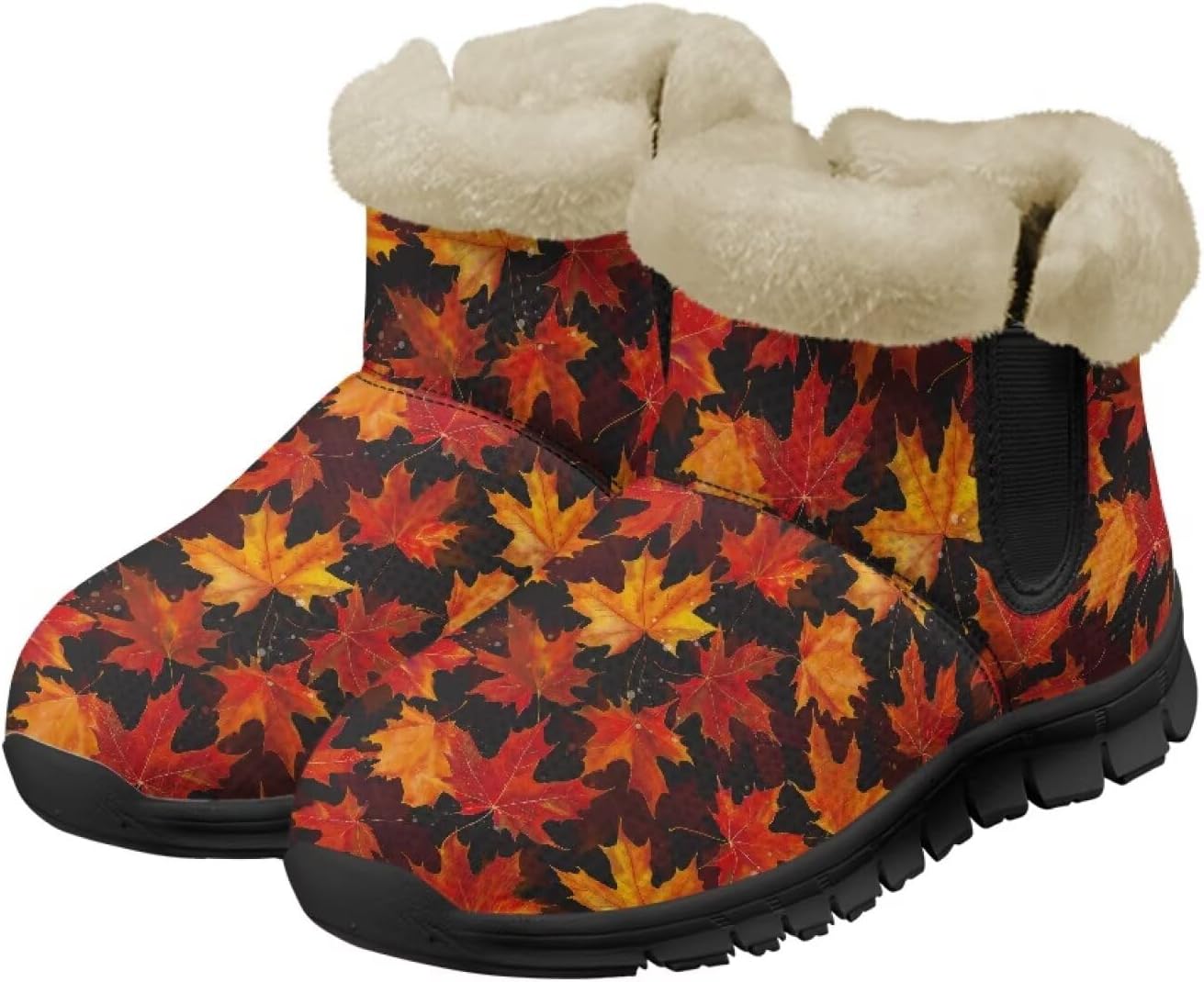 

Зимние теплые ботинки для взрослых, ботильоны до щиколотки, легкое надевание и снятие, противоскользящие, легкие обувь для женщин и мужчин Noprintge, Maple Leaves