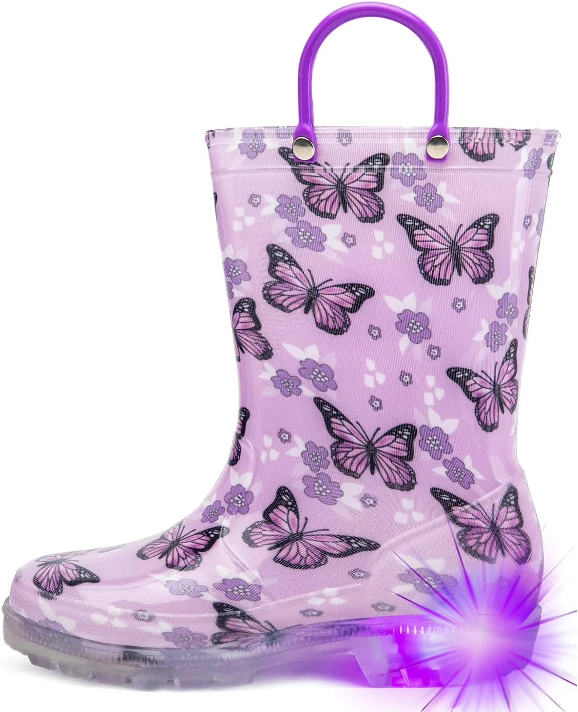 Детские резиновые сапоги со светящейся подошвой для девочек HugRain, Light Up Butterfly