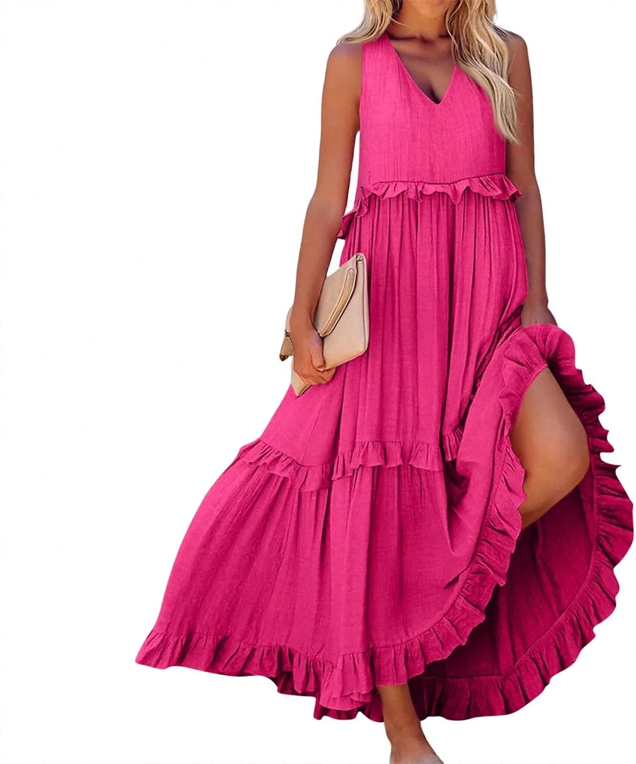 Женское макси-платье без рукавов с рюшами Halter, Pink