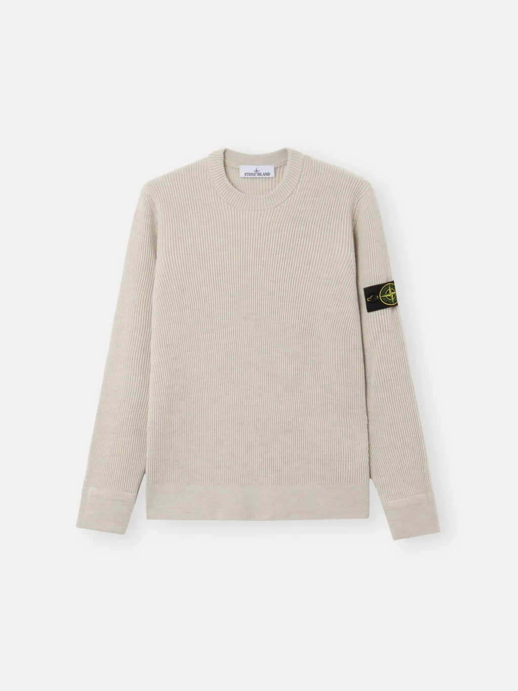 Мужской вязаный свитер Stone Island Regular-fit Crewneck With Fine-ribbed Trims, песочно-меланжевый — фото 2