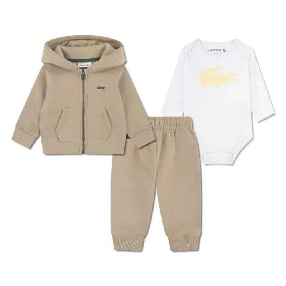 Комплект из флисовой кофты и брюк Lacoste Kids, бежевый