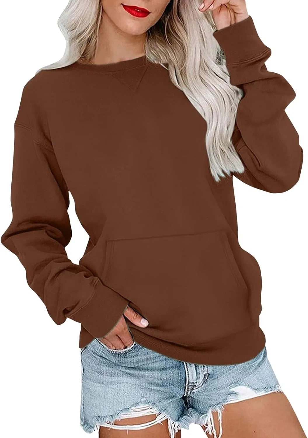 Женский свитшот с карманами, оверсайз, с длинным рукавом, X10-Light Brown