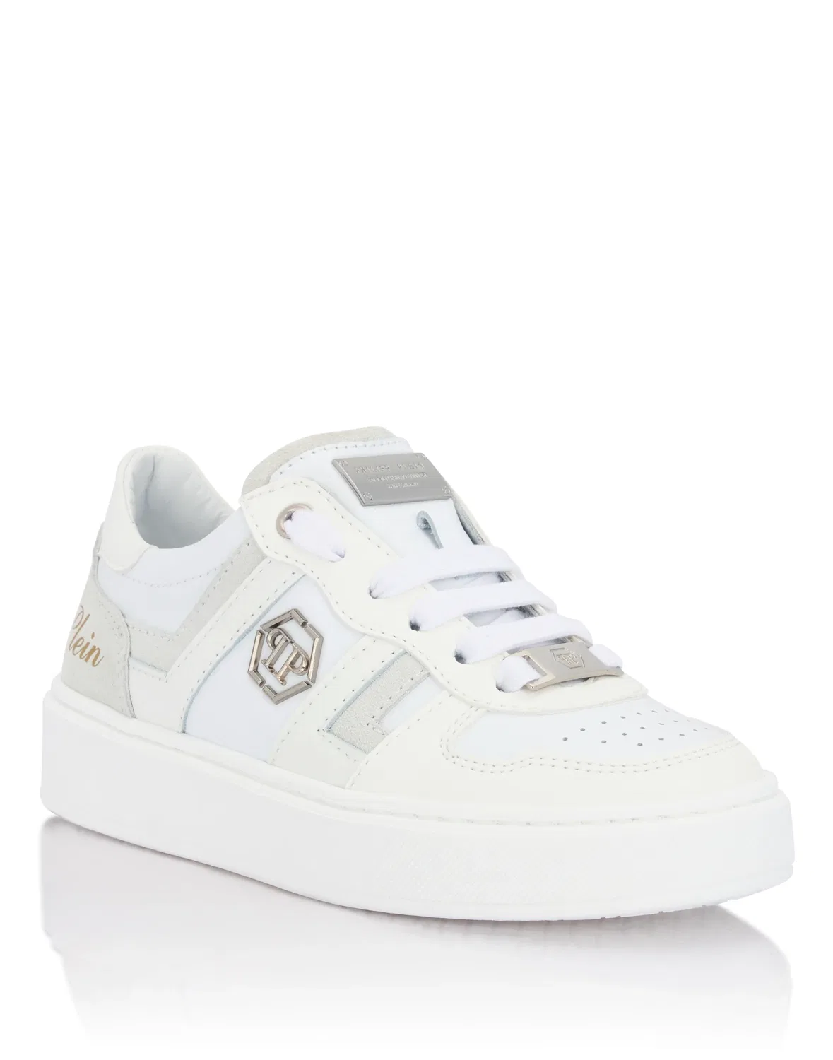 Детские кроссовки низкие с перфорацией Mix Materials Low-Top Sneakers PHILIPP PLEIN, White