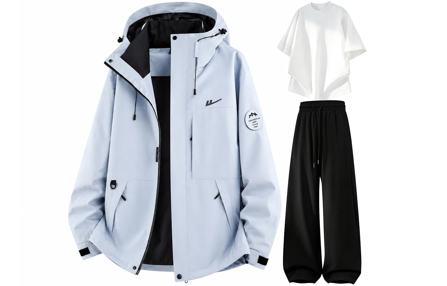 Детский комплект куртка-ветровка и брюки с капюшоном Moonlight Blue+White T-Shirt+Black Pants WARRIOR