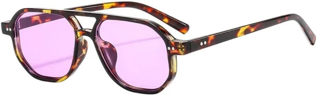 

Винтажные женские солнцезащитные очки с двойной перемычкой, модные мужские солнцезащитные очки с заклепками, прозрачные линзы, защита от УФ-излучения UV400 SZVVBKK, Leopard Purple