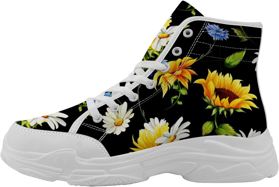 

Женские высокие кеды Quorax Sunflower на платформе, кеды на шнуровке из хлопка, подарок для нее или для него, белый/черный/желтый