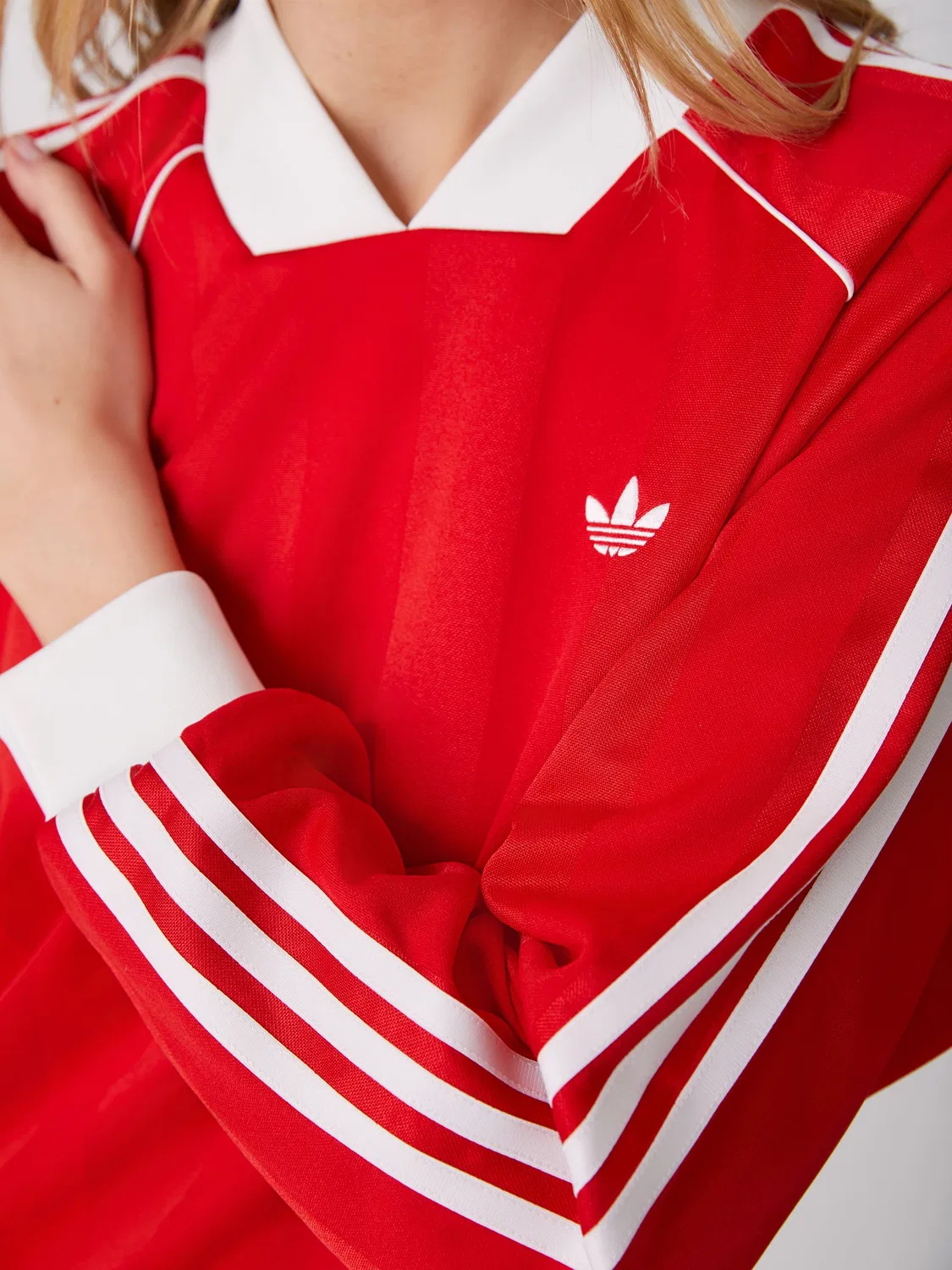 Футболка с длинным рукавом, джаккард, 3-Stripes, adidas Originals, красный — фото 4