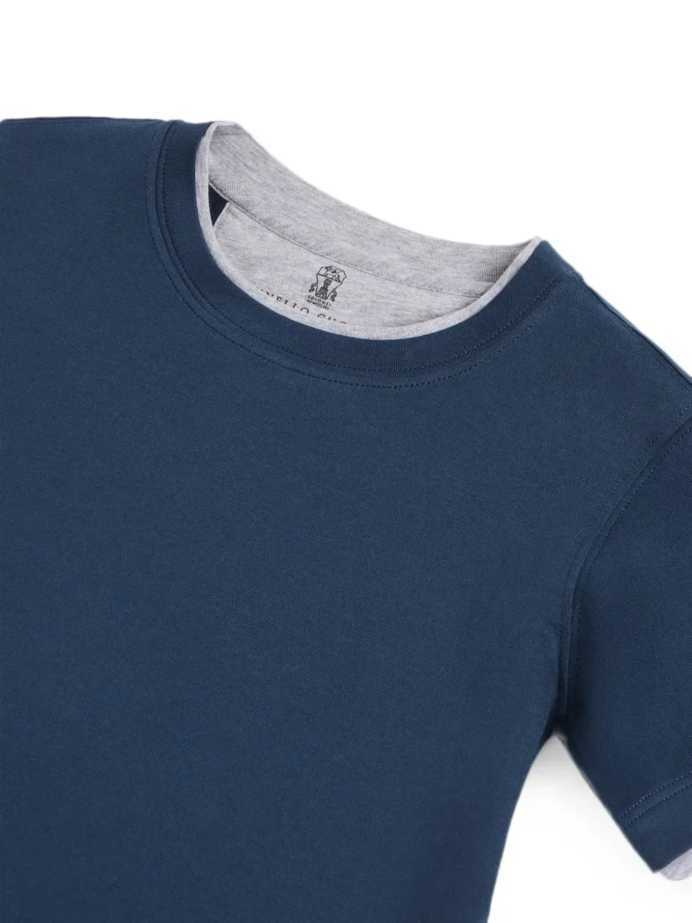 Футболка из джерси с искусственным слоем Brunello Cucinelli Kids, синий — фото 3