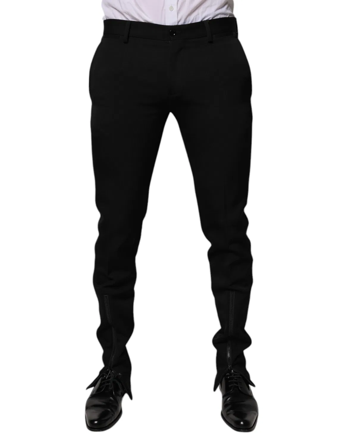 Мужские брюки классические с логотипом Black Wool Tapered Formal Dress Pants Dolce & Gabbana, черный