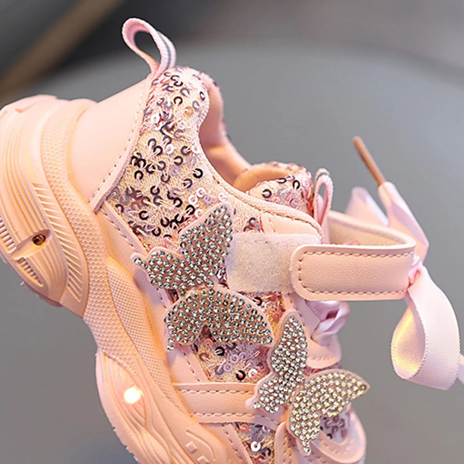 Детские кроссовки для девочек с толстой подошвой IWIHMIV, Pink — фото 4