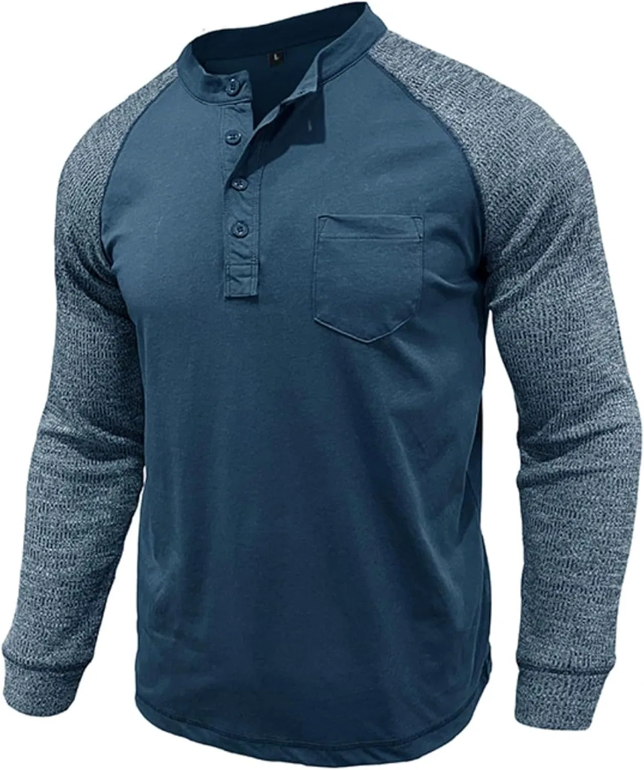 Мужская хлопковая футболка с длинным рукавом Henley, Royal Blue — фото 4