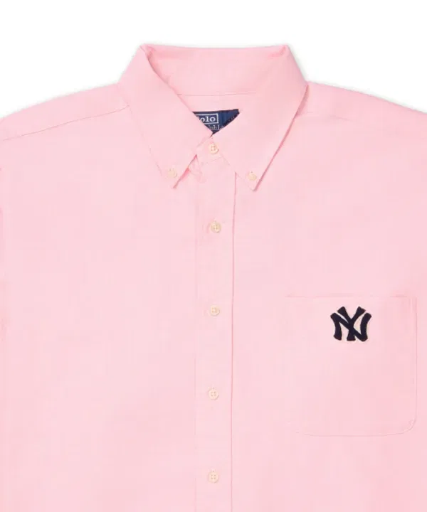 Рубашка оверсайз Polo Ralph Lauren New York Yankees, розовый — фото 3
