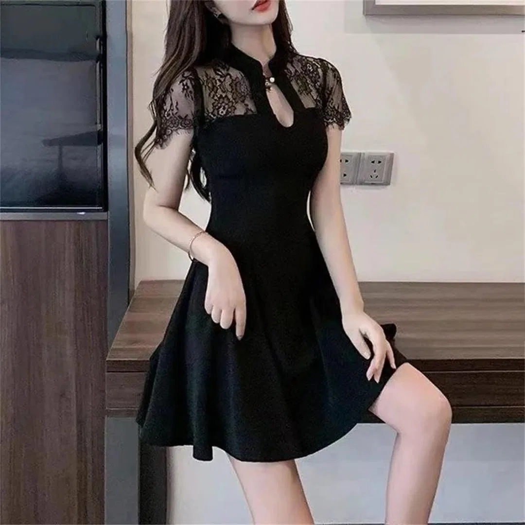 Женское мини-платье со шнуровкой и кружевом Summer, Black — фото 2