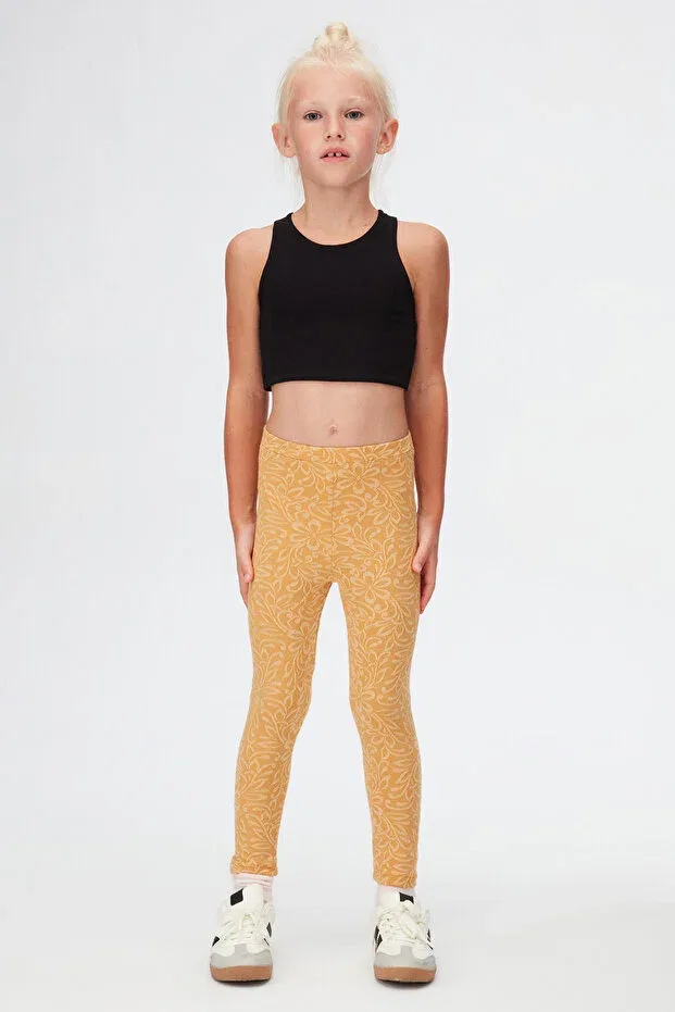 Детские леггинсы для девочек с принтом Mustard Leaf Pattern Jacquard Lovetti, Dark Mustard