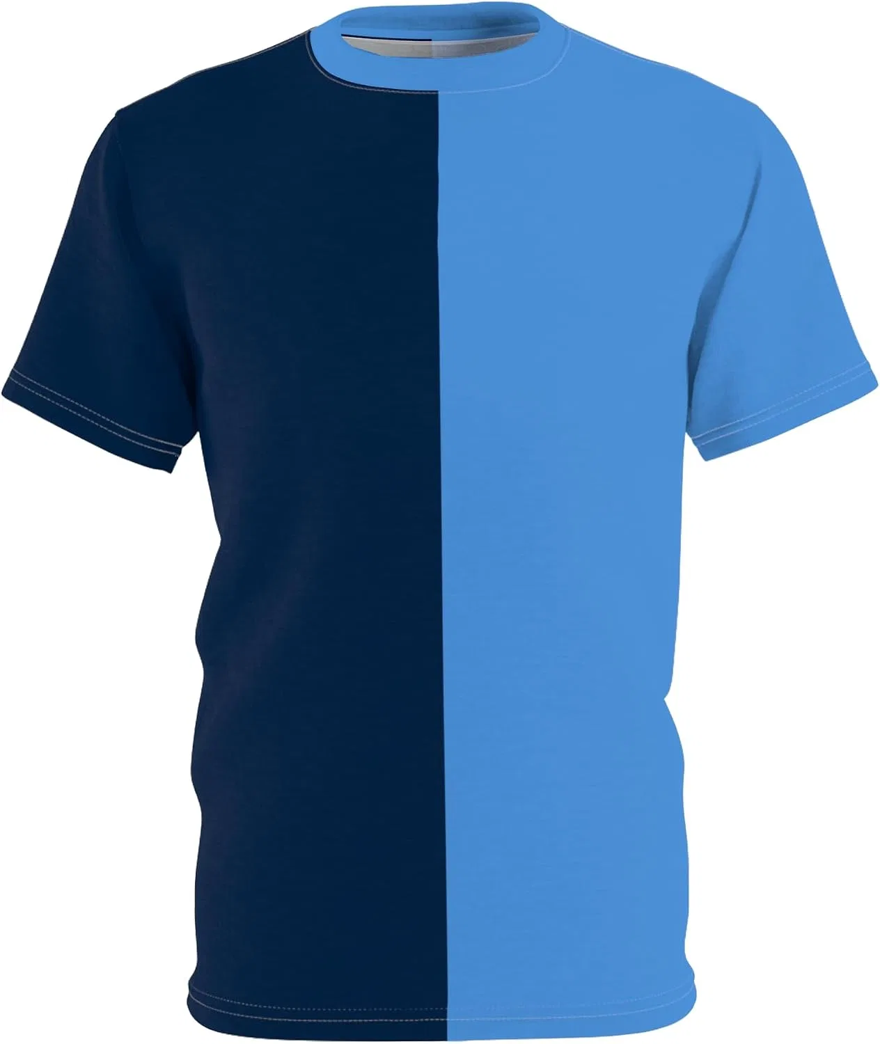 Унисекс футболка с текстурой Half Blue & Half Light Blue, White Stitching — фото 2