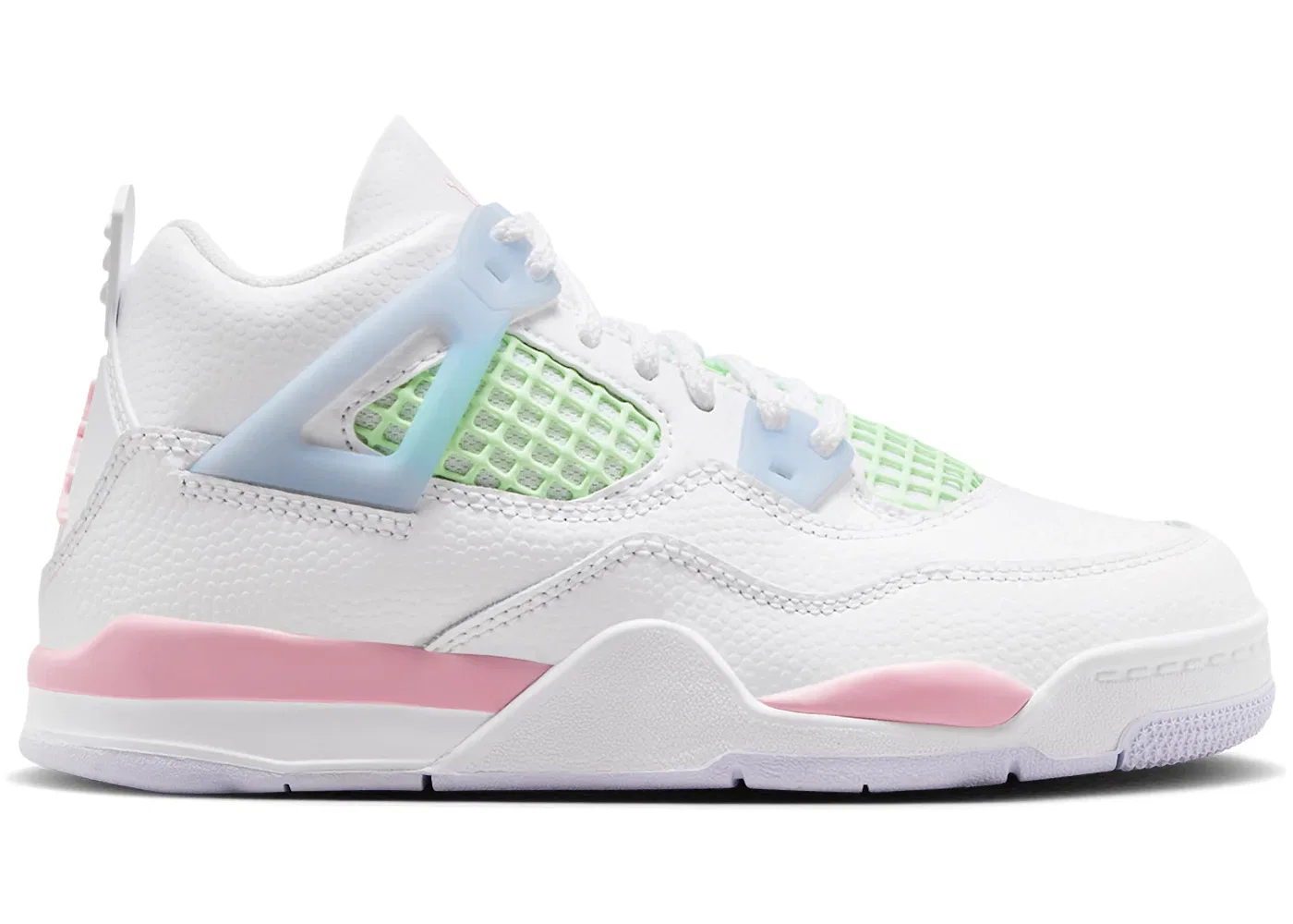 Детские кроссовки с контрастными цветами Jordan 4 Retro, White/Medium Soft Pink/Half Blue/Vapor Green