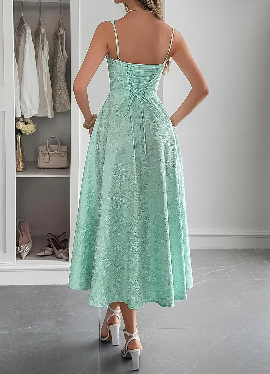 Женское корсетное платье с цветочным принтом Satin, Green — фото 4