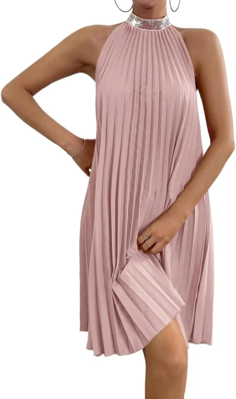 Женское короткое платье А-силуэта с пайетками Halter, Pink