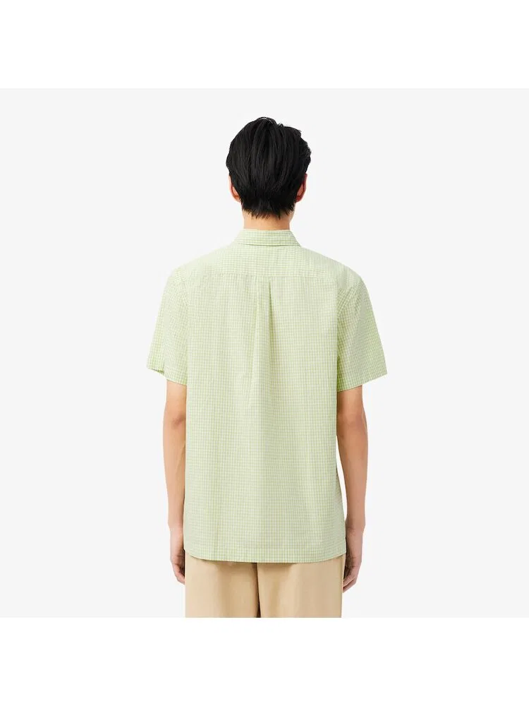 Рубашка с коротким рукавом хлопковая в клетку LACOSTE, Green — фото 3