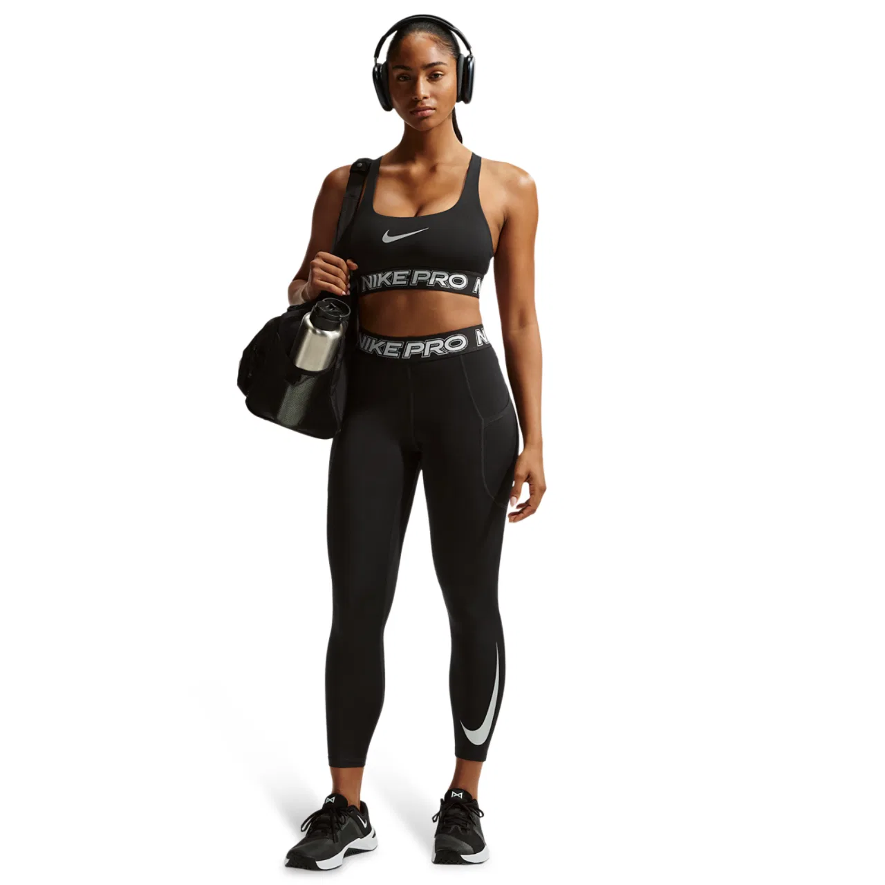 Женские леггинсы Nike Pro Mid Rise 7/8 Tight, цвет Black/White/White — фото 3