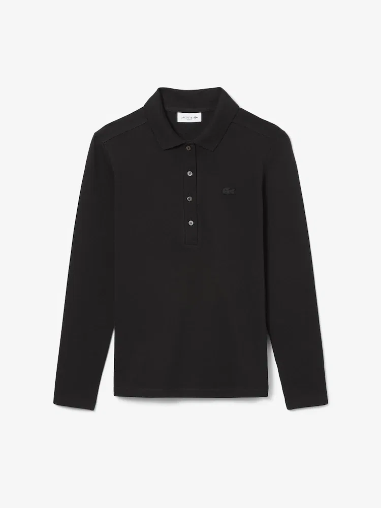 Рубашка поло LACOSTE Slim Fit с длинным рукавом, женская, облегающая, белая — фото 4